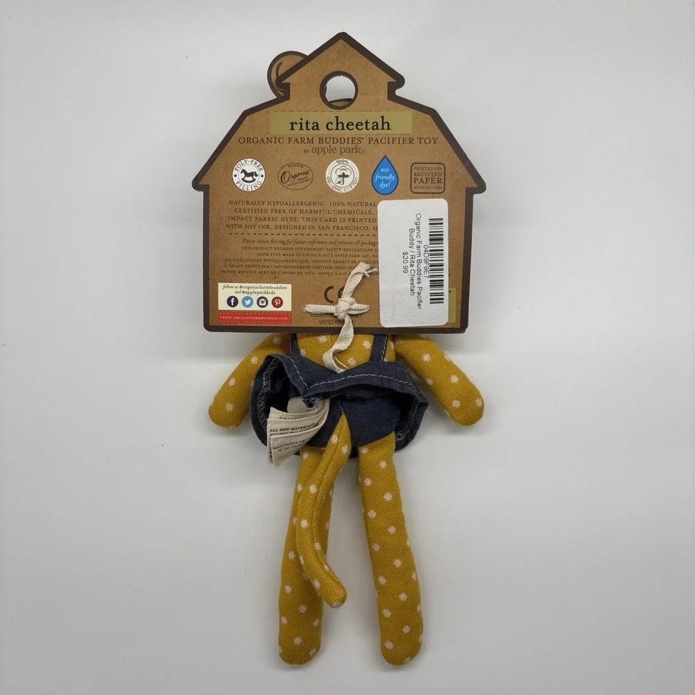 Apple Park Organic Farm Buddies Rita Cheetah Baby Toy Rattle Pacifier Plush